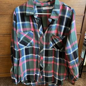 Billy T plaid button up with ruffle - L